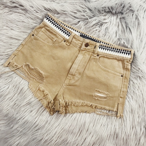 P.S. Erin Wasson Khaki Denim Shorts - Picture 1 of 5